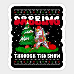 Dabbing Through The Snow Unicorn Christmas Lights Rainbow Sticker